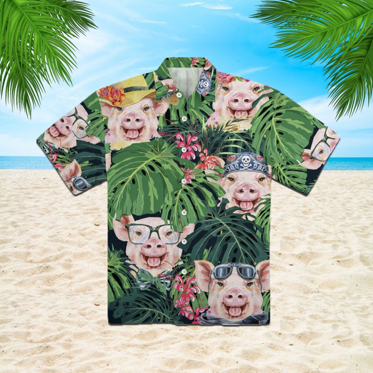 Pig Hawaii Unisex Print Aloha Short Sleeve Casual Shirt Ha79196