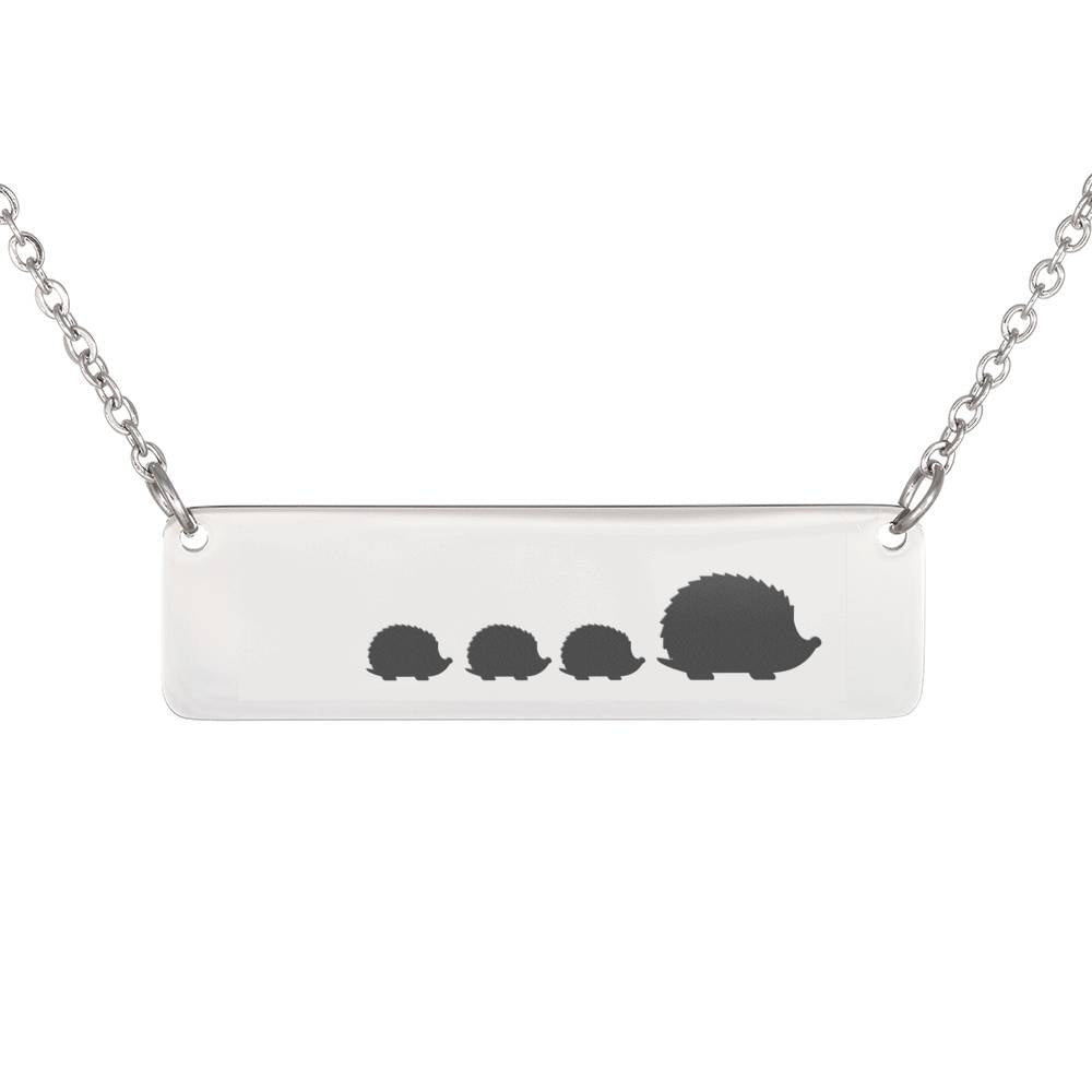 Mommy Hedgehog And Three Baby Hedgehogs Horizontal Bar Necklace For Mom, Stepmom, Grandma – Engravable