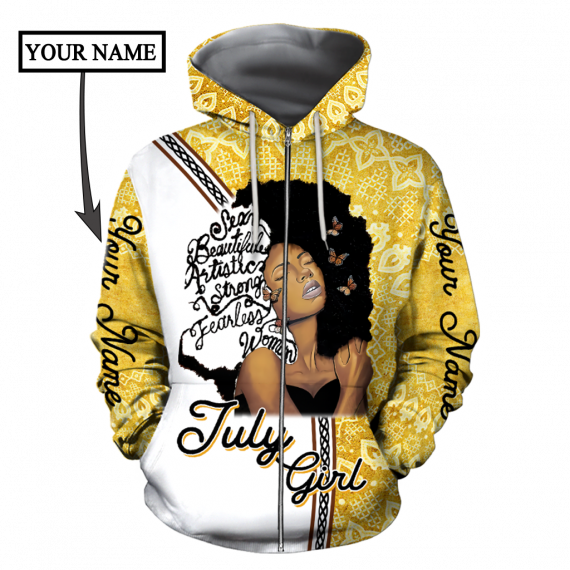 July Girl Personalized Name All Over Print Unisex Zip Up Hoodie