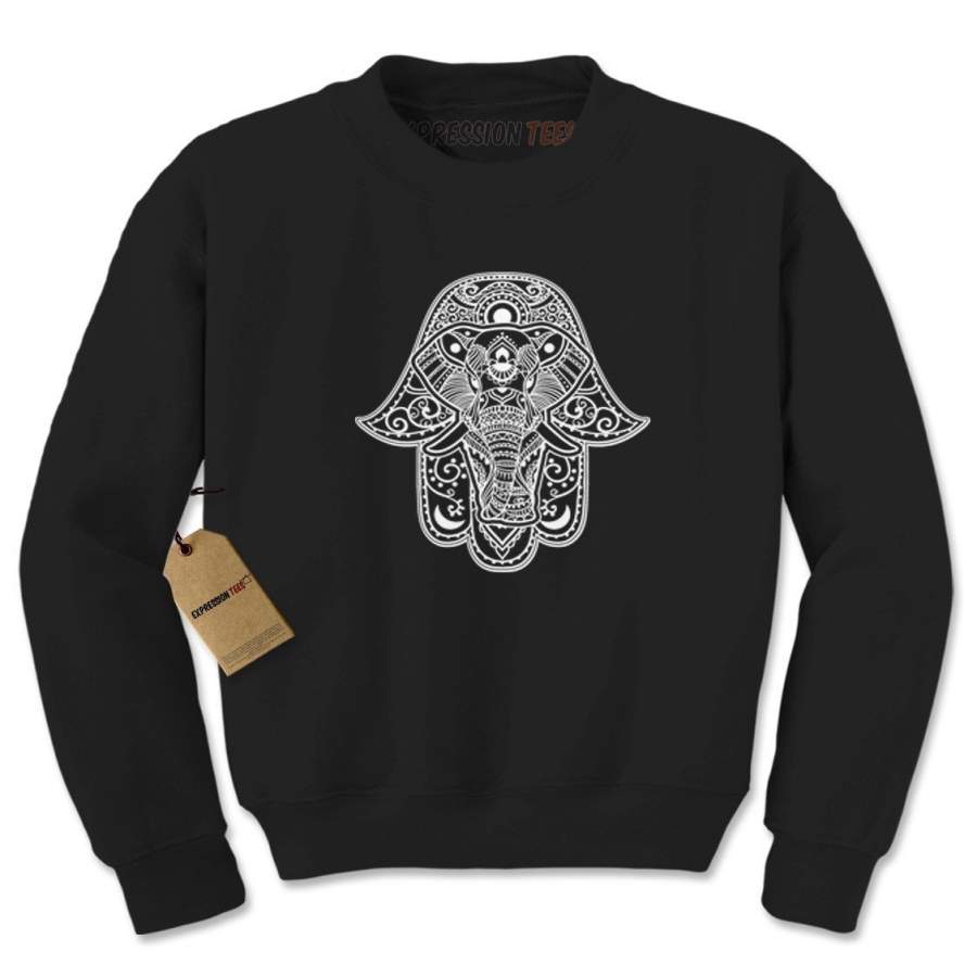 Hamsa with Elephant Mandala Adult Crewneck Sweatshirt