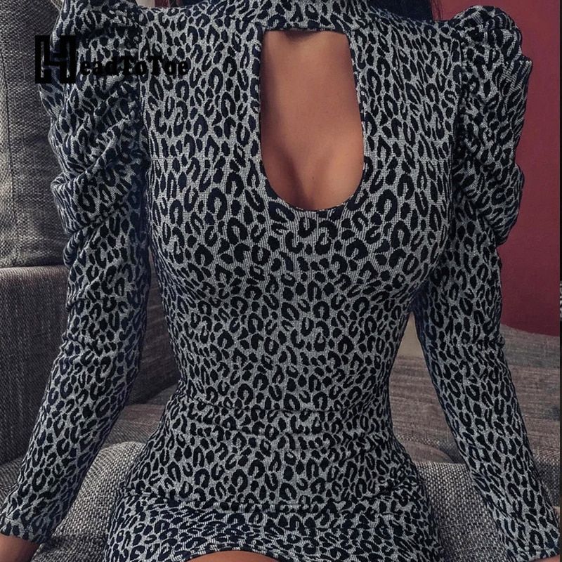 Leopard Long Sleeve Party Dress