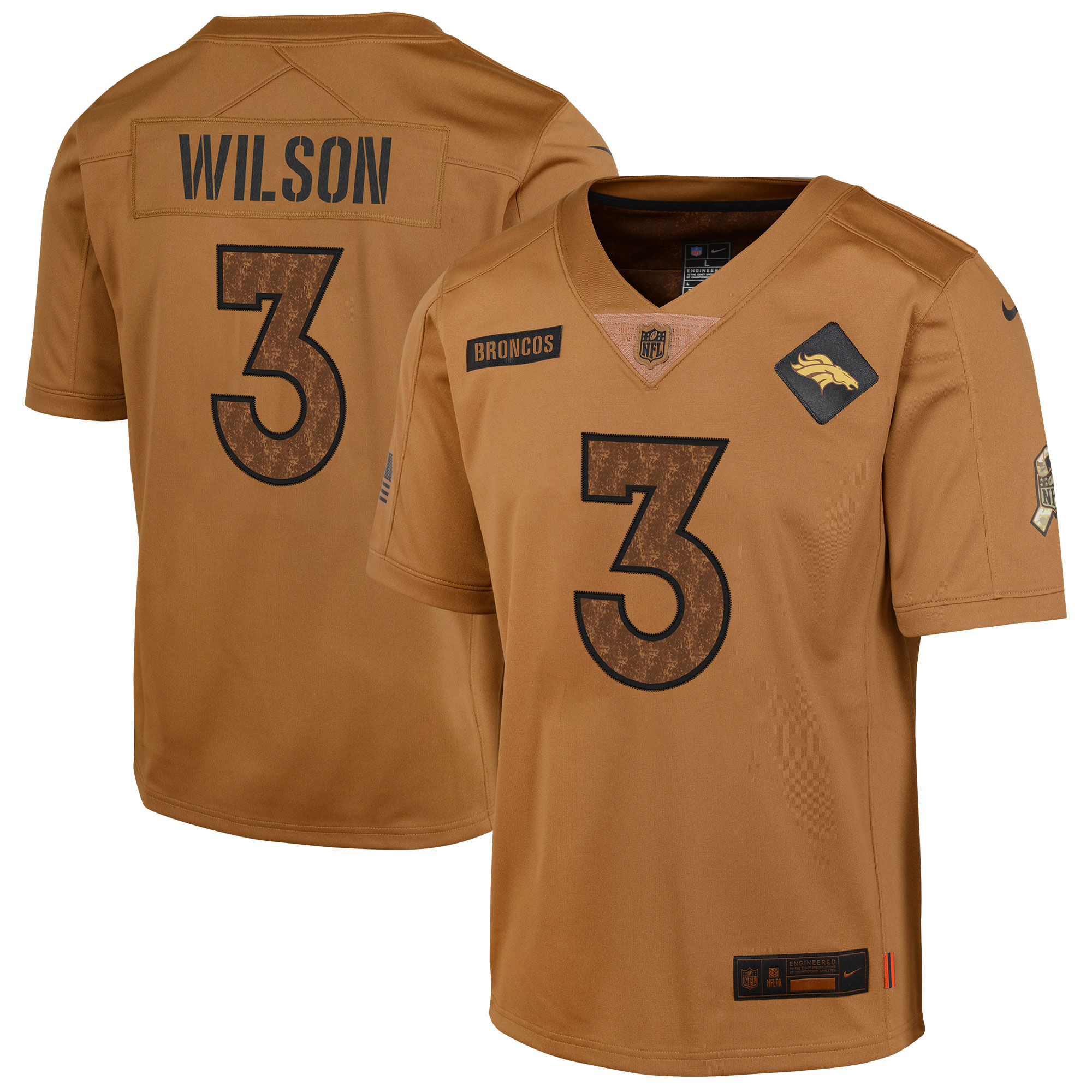 Youth Denver Broncos Russell Wilson Brown 2023 Salute To Service Limited Jersey