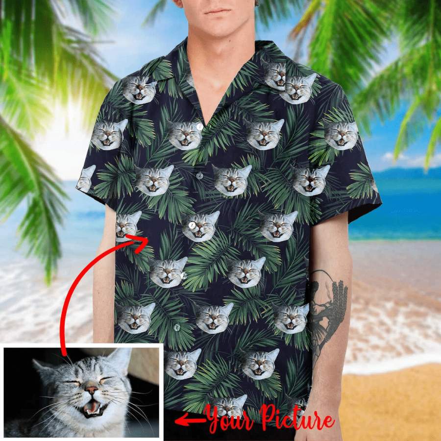 Custom Hawaii Aloha Shirts Tropical Cat With Photo Ha21529