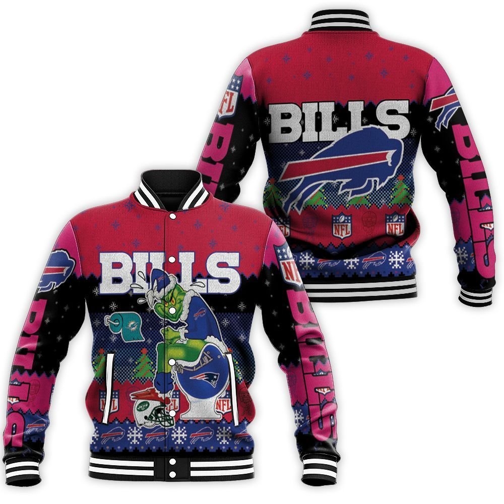 Buffalo Bills Christmas Grinch In Toilet Knitting Pattern 3D Baseball Jacket T-Shirt