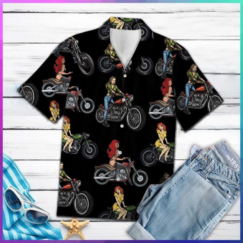 Girl Motorbike Multicolor Best Design Hawaii Shirt Ha102684