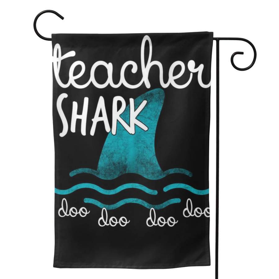 2 Pcs Garden Flag Teacher Shark Doo Doo Doo Horizontal Poster 12.5″x18″ -Mothers Day, Birthday Gifts for Mom, Dad, Wife, Husband, Daughters, Grandma, Friends