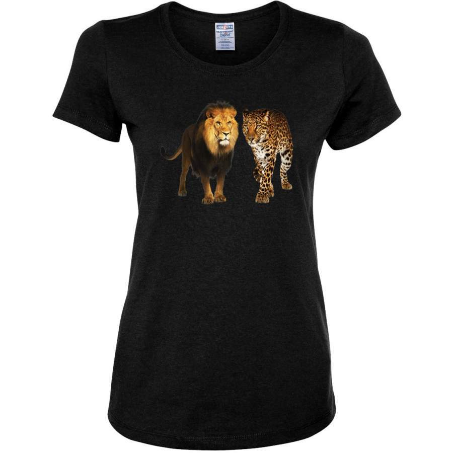 Wild African Lion and Cheetah Animal Lover Womens Graphic T-Shirt