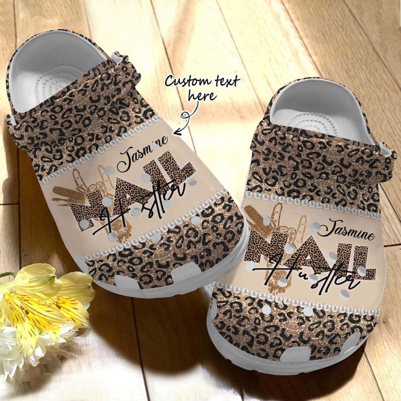 Nail Tech Personalized Clog, Custom Name, Text Nail Hustler Cheetah, Fashion Style For Women, Men, Kid, Print 3D