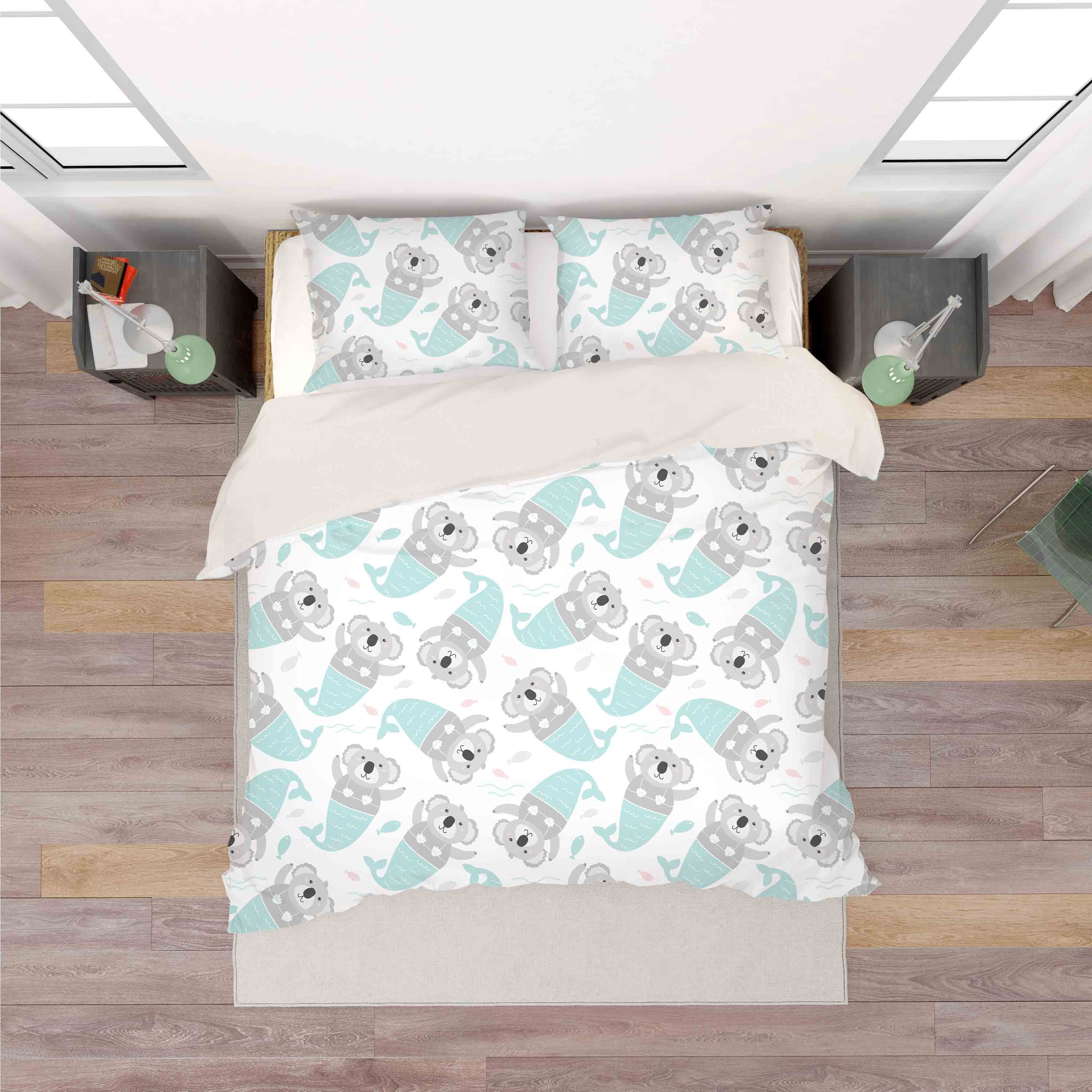 3D Cartoon Raccoon Mermaid Animal Quilt Cover Set Bedding Set Duvet Cover Pillowcases Lxl