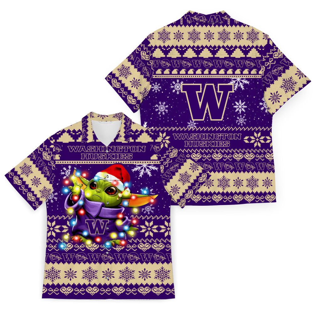 NCCA Washington Huskies Baby Yoda Christmas Hawaiian Shirt