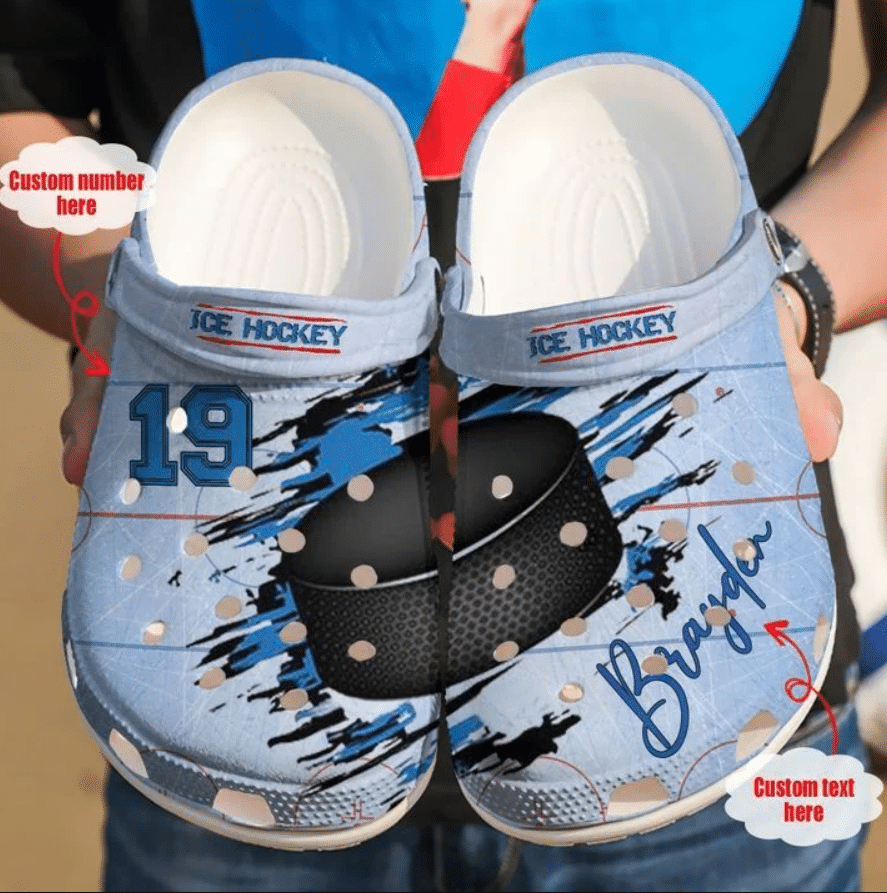Custom Name & Number Ice Hockey Lover Sport Clog Shoes #Dh