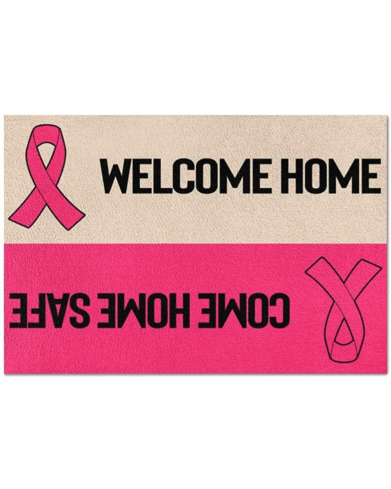 Personalized Name Family House Breast Cancer Awareness – Welcome Home Come Home Safe Doormat Rug Housewarming Gift Family Welcome Mat Custom Funny