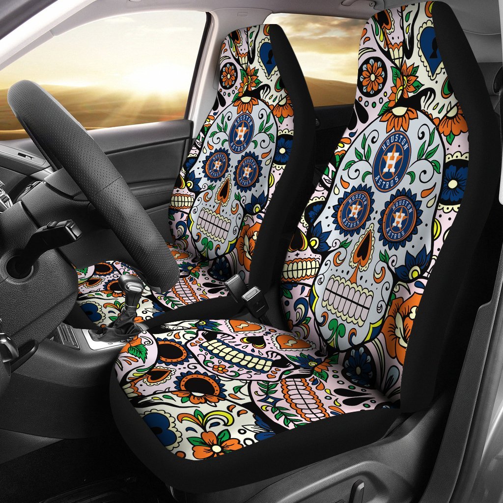 Colorful Skull Houston Astros Car Seat Covers