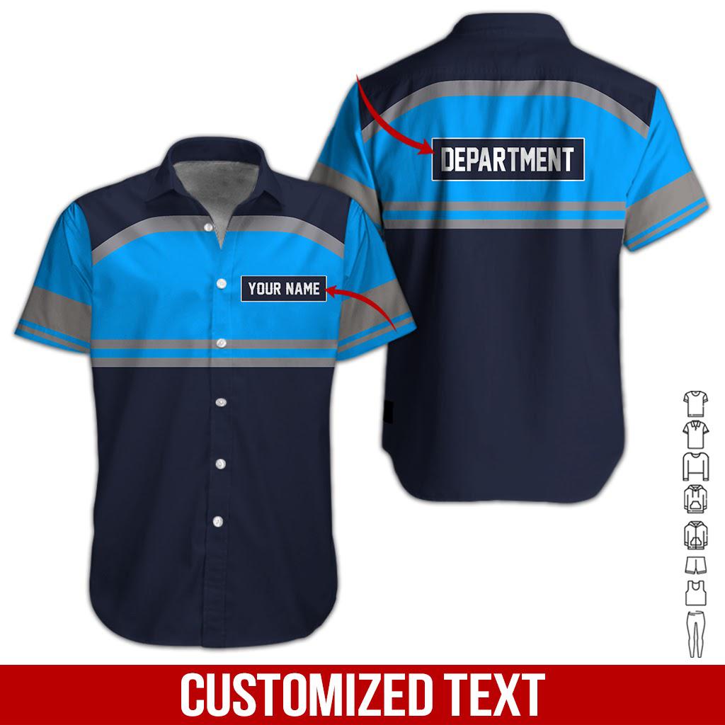 Blue Workwear Style Custom Name Hawaii Shirt For Men Women Ha54384