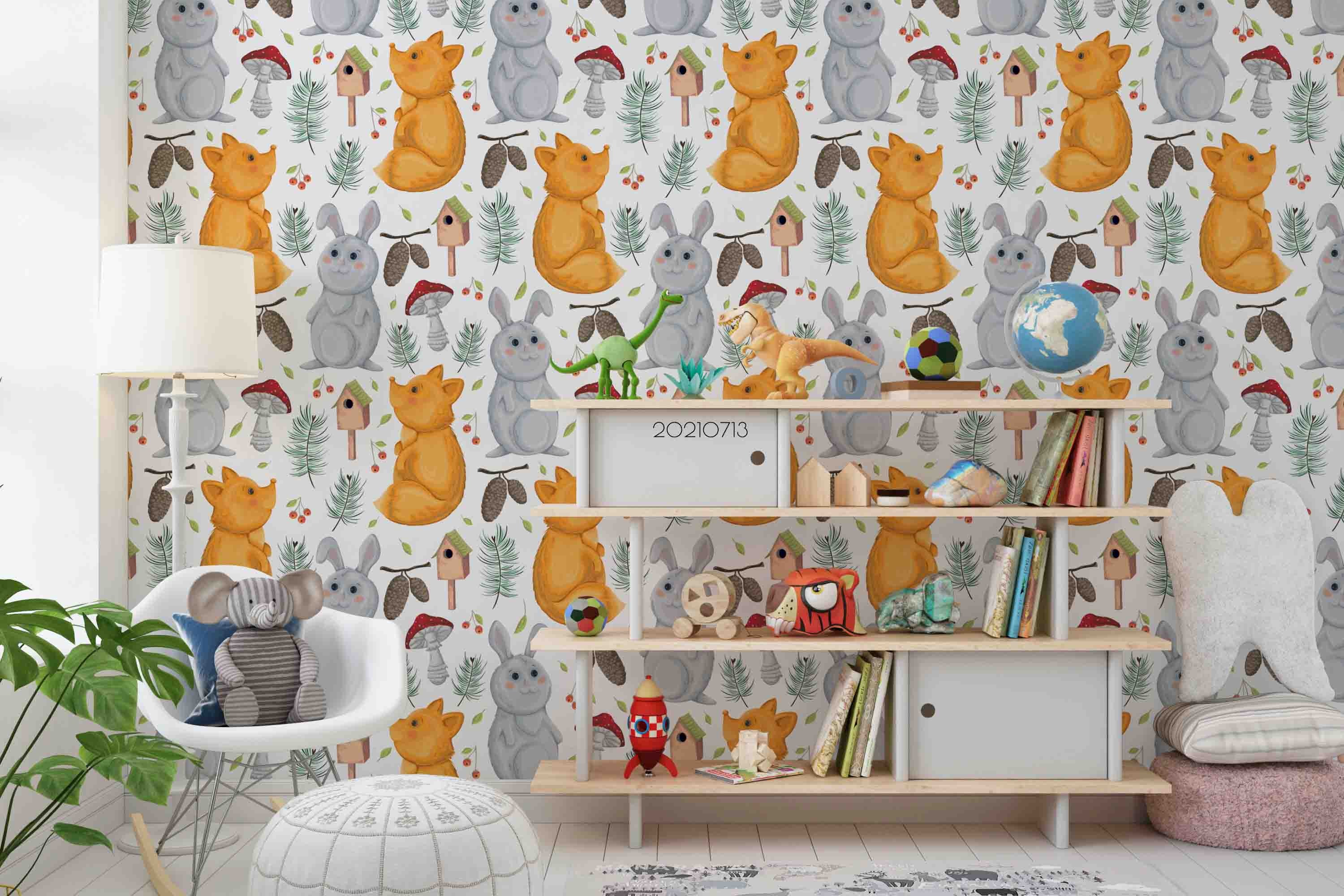 3D Cartoon Animal Fox Rabbit Wall Mural Wallpaper Lqh 181