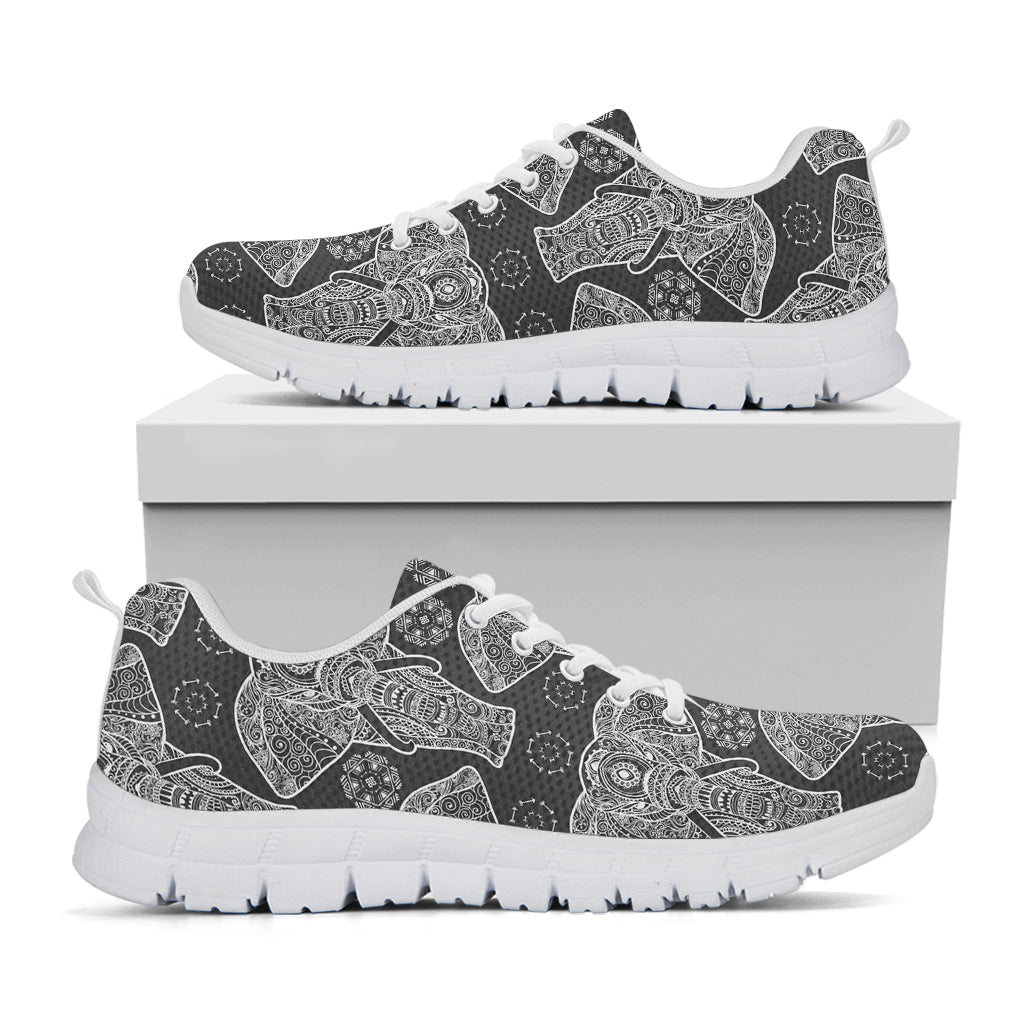 Black And White Boho Elephant Print White Sneakers