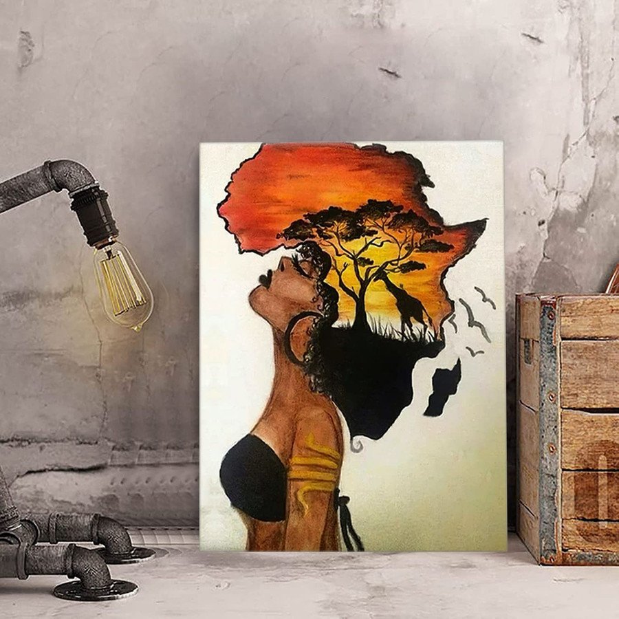 Black Girl Abstract African Sunset Wall Art Canvas Prints, African American Wall Art Homesick  – Posters Canvas Prints Wall Art