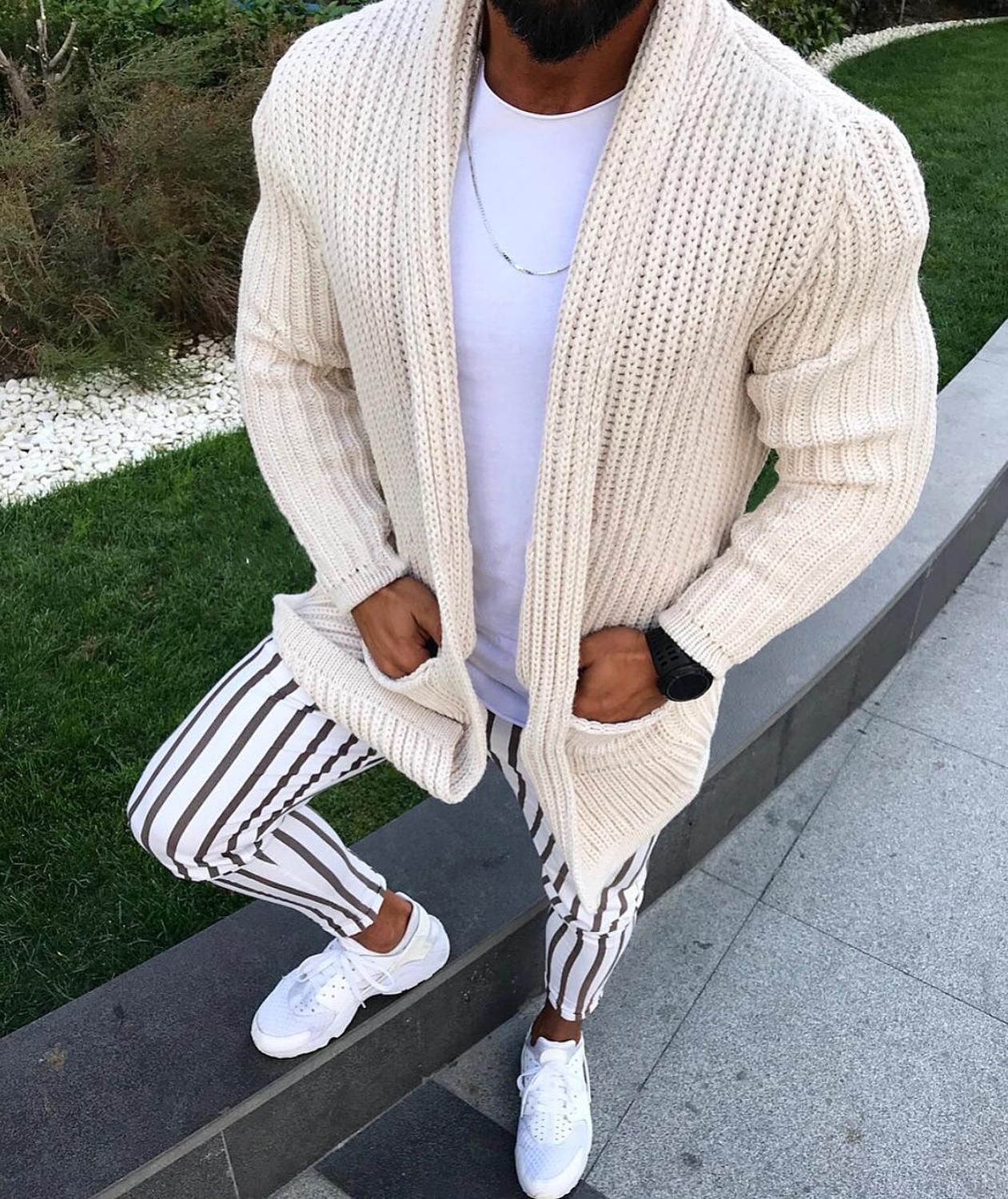 Thick Men’s Wool Cardigan Autumn Winter Fashion Long Sweaters Knitted Cotton Casual Male Jackets With Pocket alx