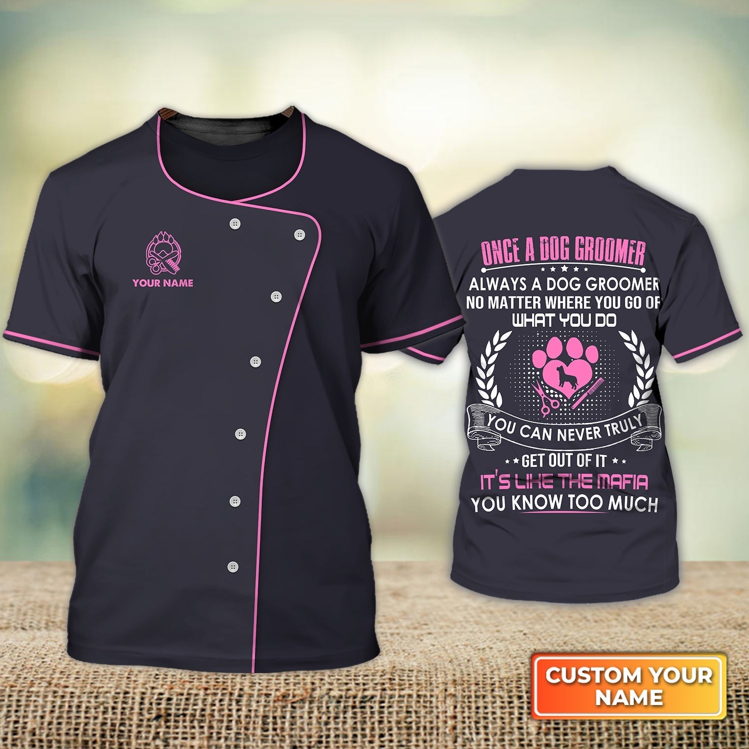 Custom 3D Groomer Shirt One A Dog Groomer Pet Groomer Uniform Pink Salon Pet