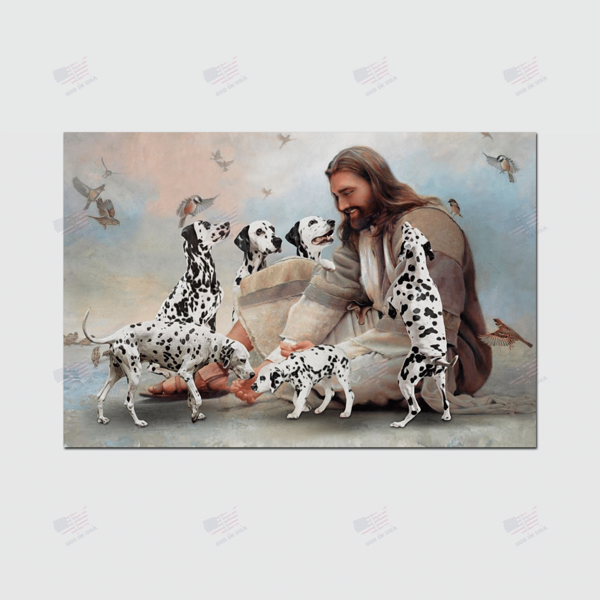 God Surrounded By Dalmatian Angels Poster Canvas