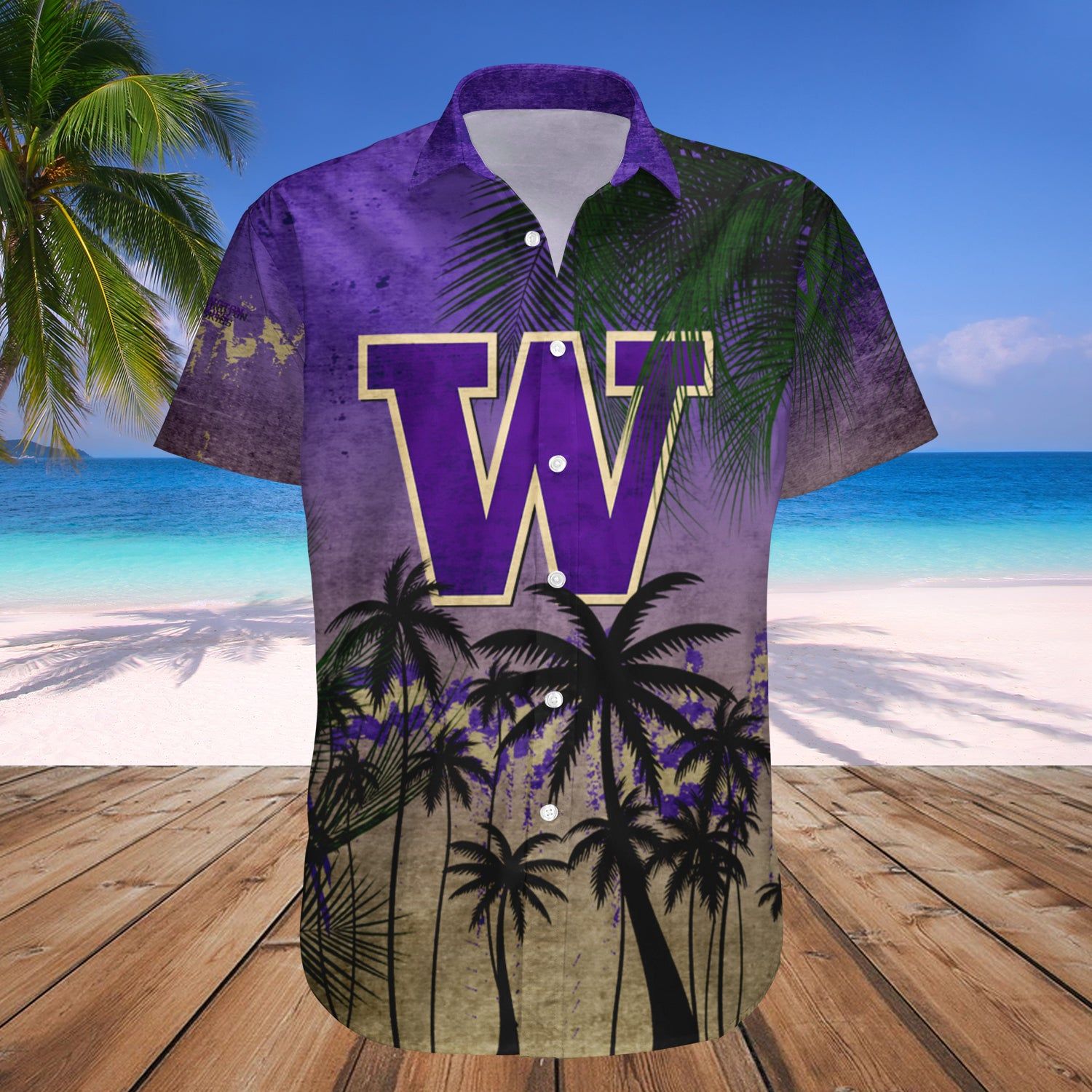 Washington Huskies Hawaii Shirt Coconut Tree Tropical Grunge – NCCA