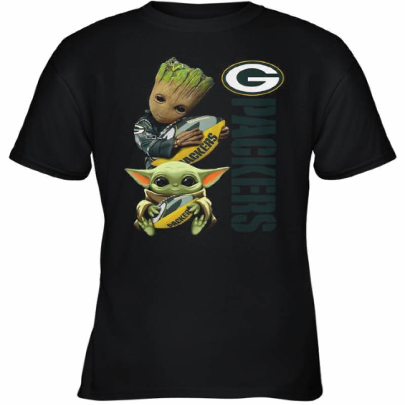 Baby Groot And Yoda Hug Green Bay Packers Youth T-Shirt