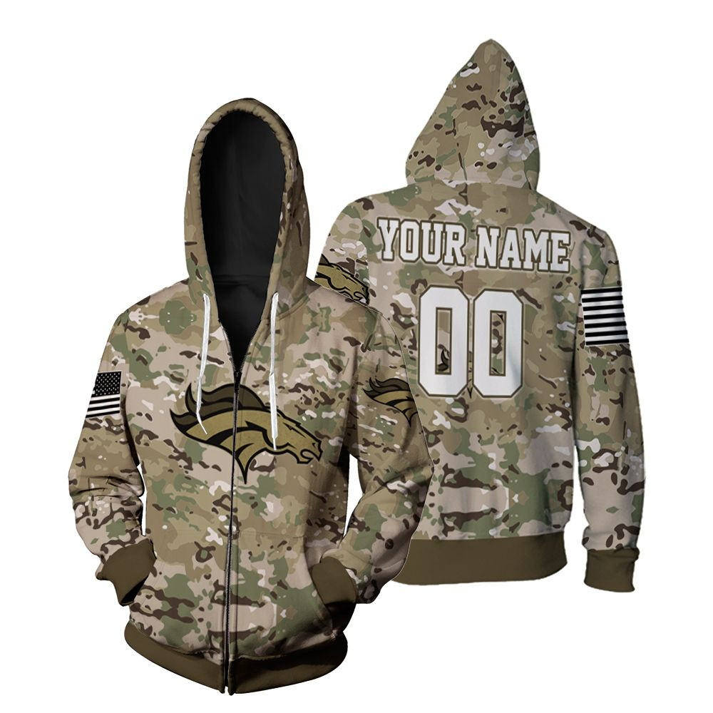 Denver Broncos Camo Pattern 3D Personalized Zip Hoodie