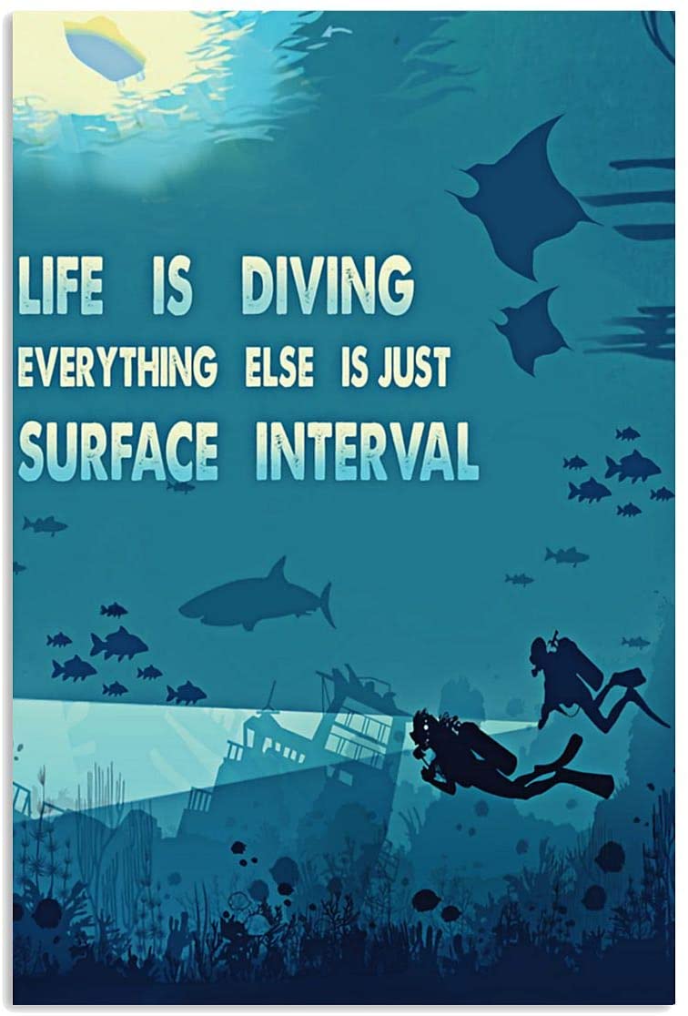 Vintage Scuba Diving – Life Is Diving Surface Interval Poster Art Print      Home Decor Gift For Men Women Family Friend On Birthday Xmas