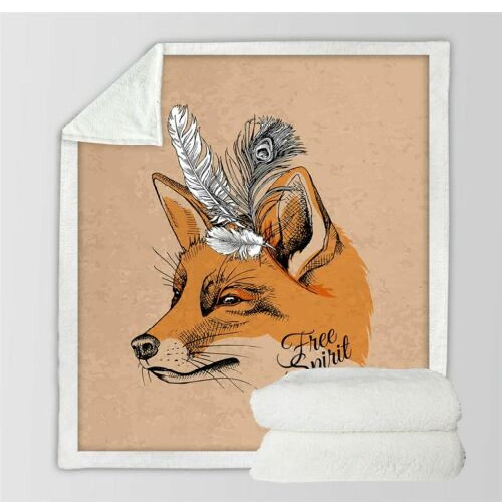 Spirit Animal Feather Fox Free Spirit Animal Fleece Blanket Family Gift Home Decor Bedding Couch Sofa Soft And Comfy Cozy