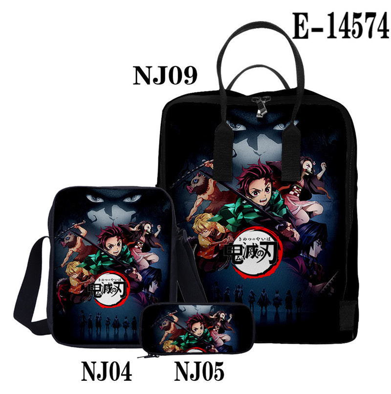 Casual Stylish Demon Slayer 3D Backpack With Two Shoulders For Women Men 3-Pieces Set