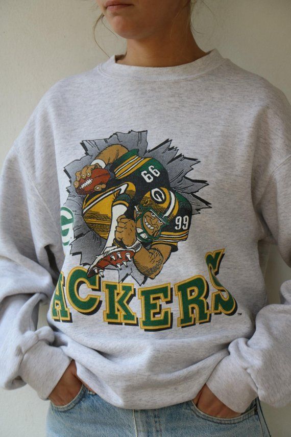 Packers Sweatshirt Vintage 90S Green Bay Packers Super Bowl Boho Hipster Gray Top Shirt