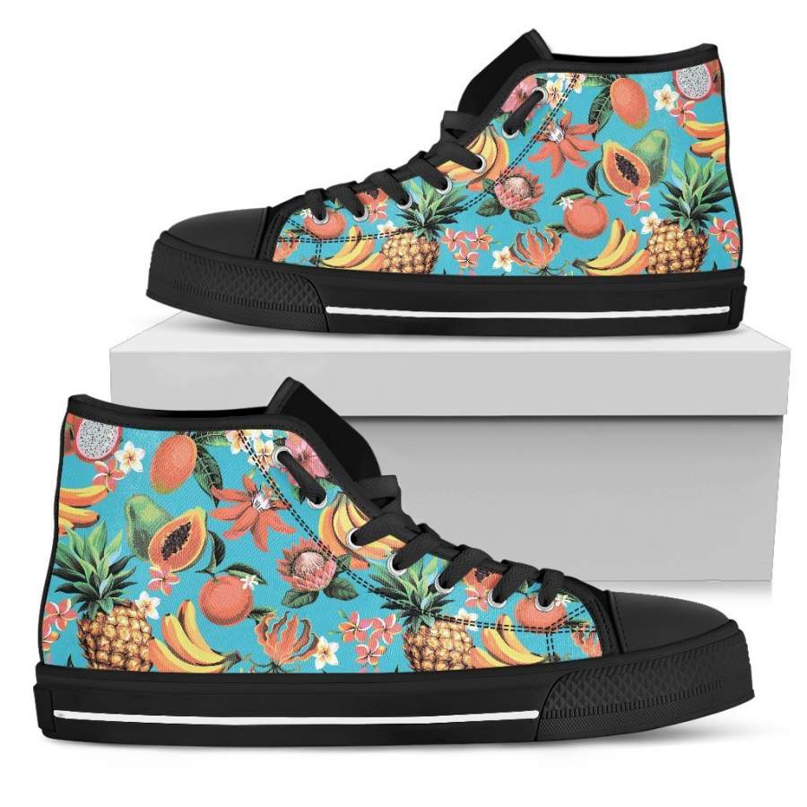 Vintage Tropical Fruits Pattern Print Men’s High Top Shoes