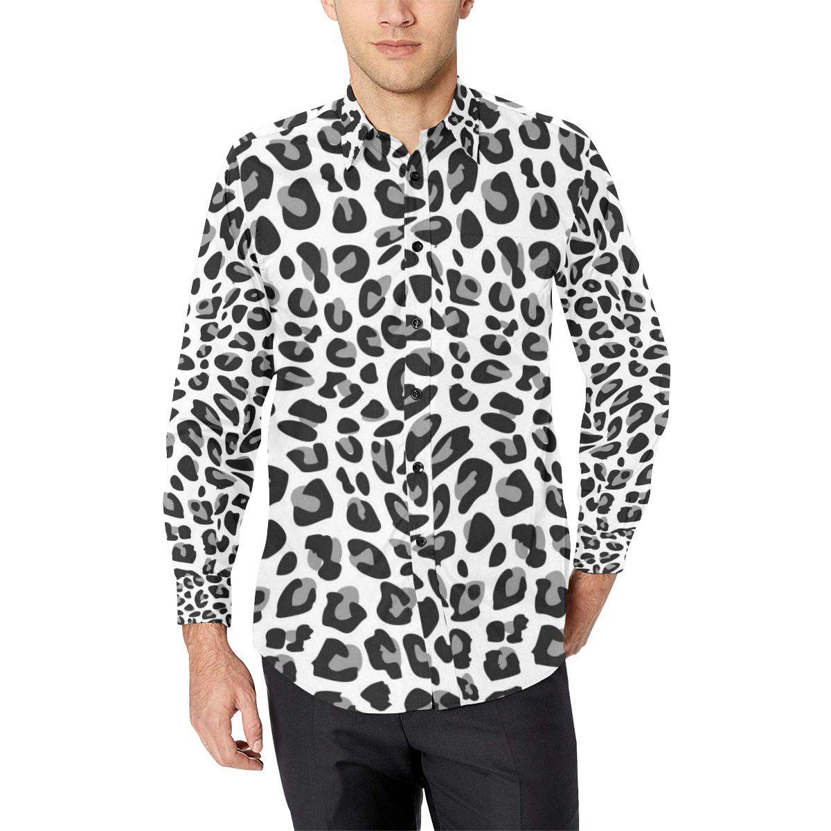 Snow Leopard Skin Print Long Sleeve Dress Shirt