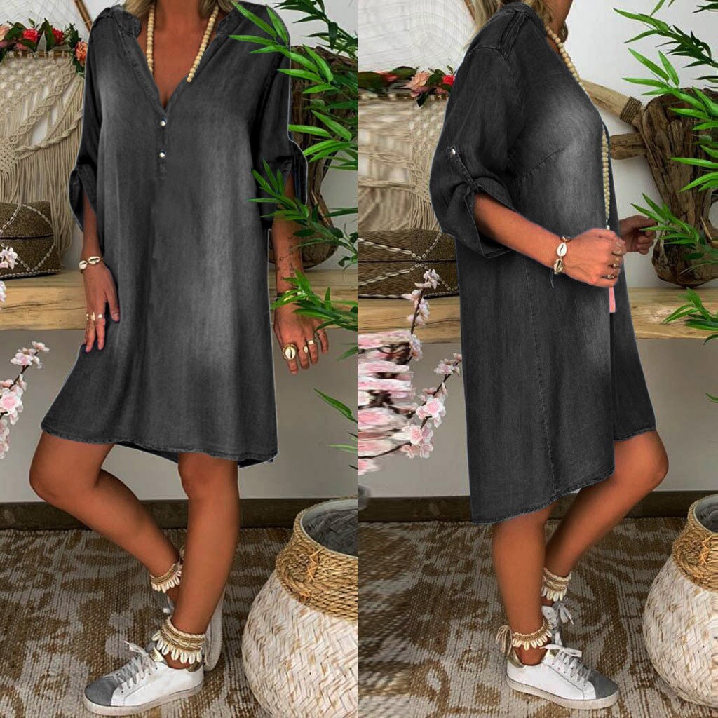 V Short Denim Long Party Dress Summer Women’s Neck Sleeve Swing Womens Long Sweater Dresses Summer Dresses for Women plus Size alx