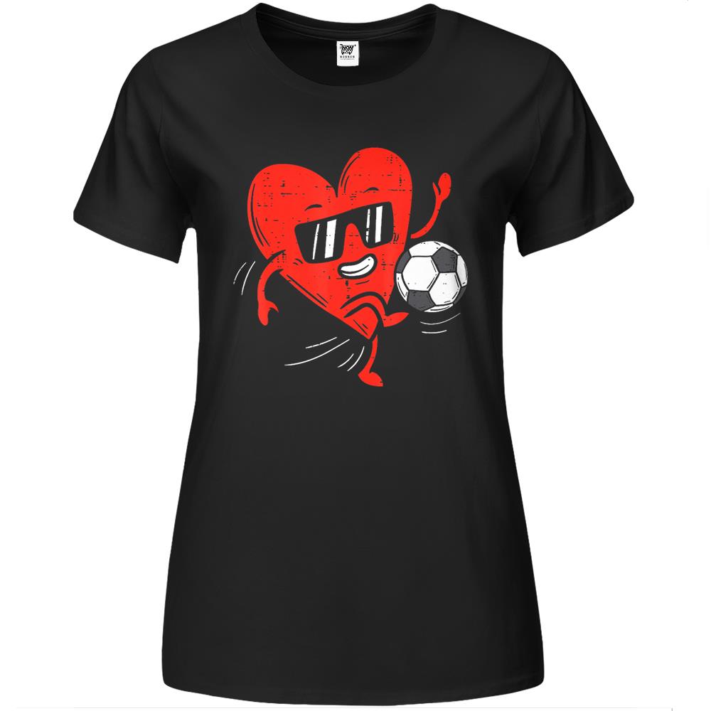 Heart Playing Soccer Valentines Day Football Girls Boys Premium Womens T Shirts