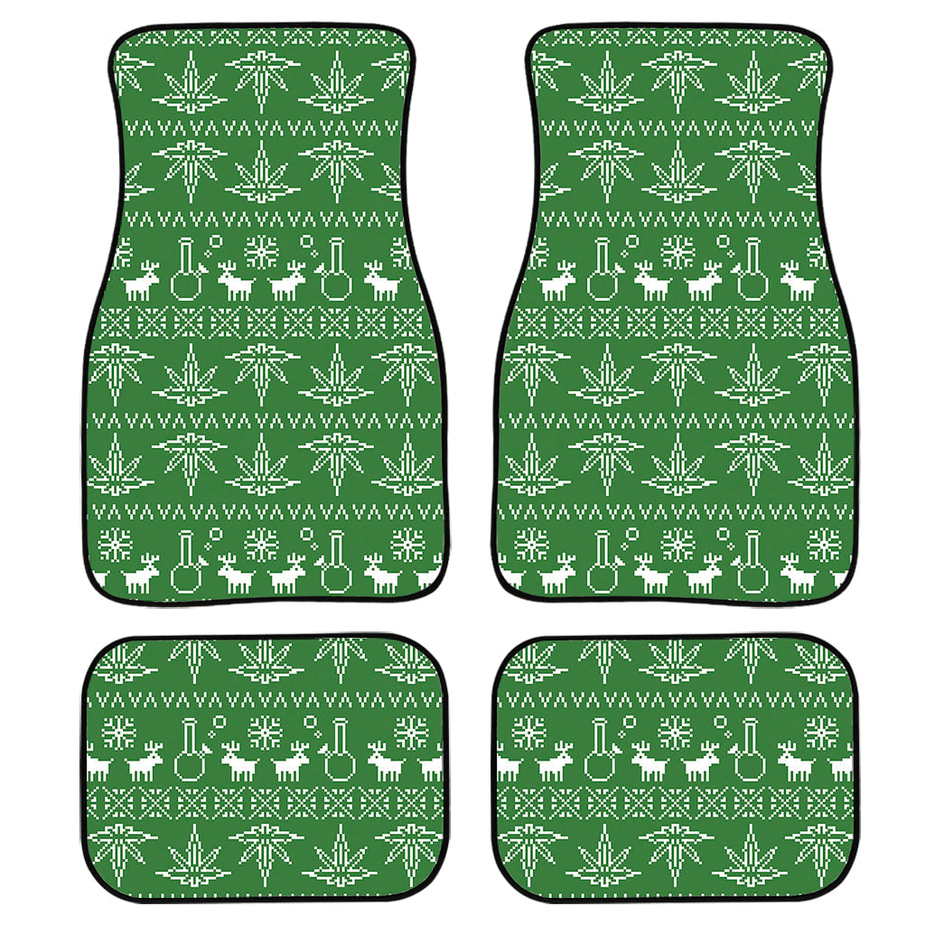 Christmas Pot Leaf Pattern Print Front And Back Car Floor Mats, Front Car Mat