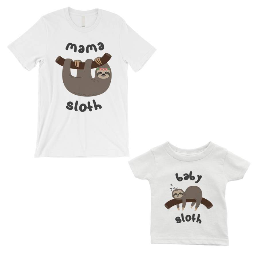 Mama Baby Sloth Mom Baby Matching T-Shirts White First Mother’s Day