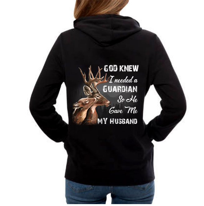 Personalized God Knew I Needed A Guardian So He Gave Me My Husband Hoodie, Custom Deer Couple Hoodie, Couple Hoodie, Unisex Sweater, Sweatshirt