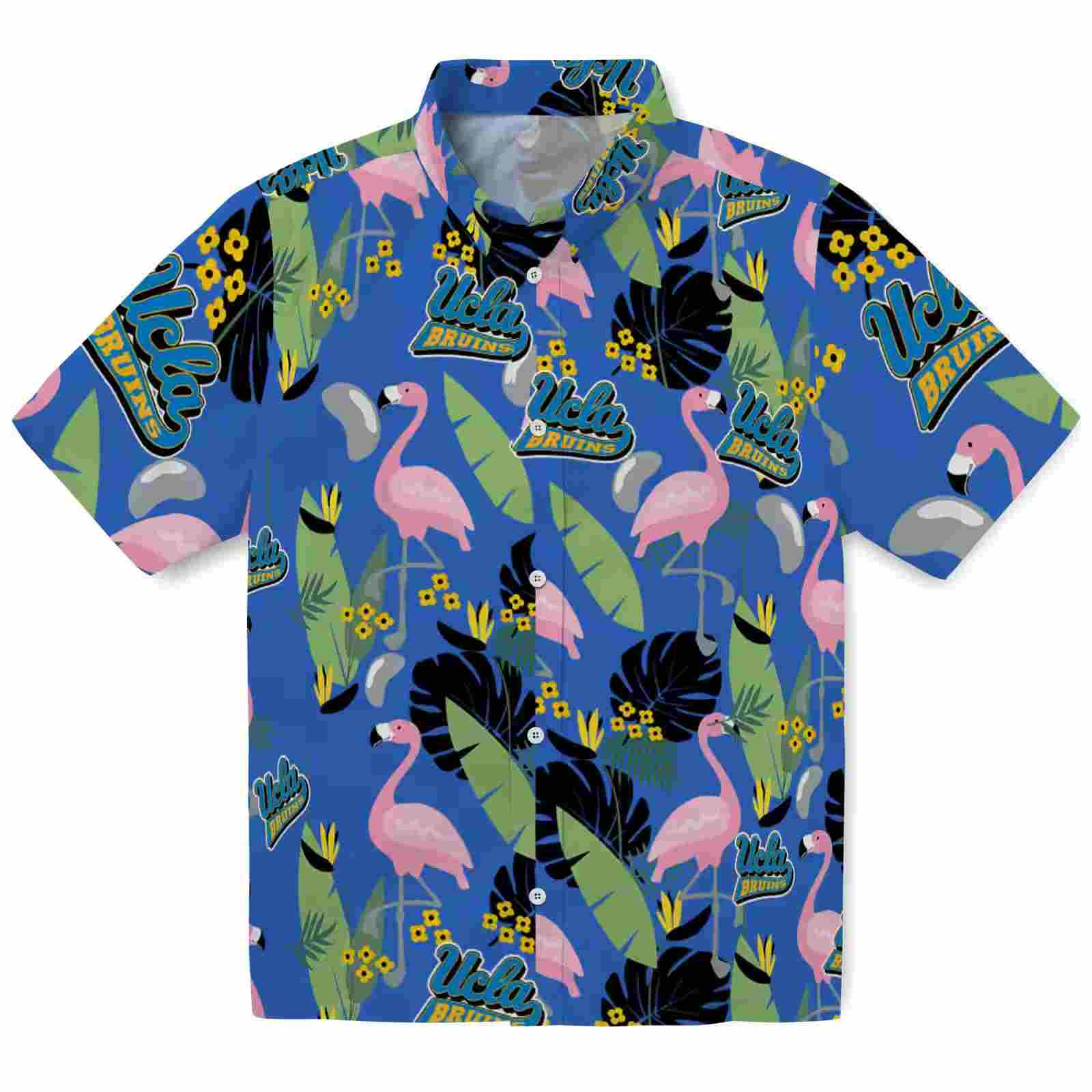 Ucla Bruins Flamingo Leaves Blue Hawaiian Shirt