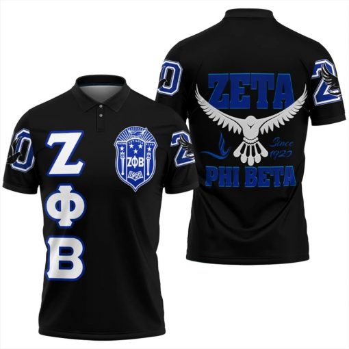 Zeta Phi Beta Since 1920 Dove Symbol Black Polo Shirt All Over Print