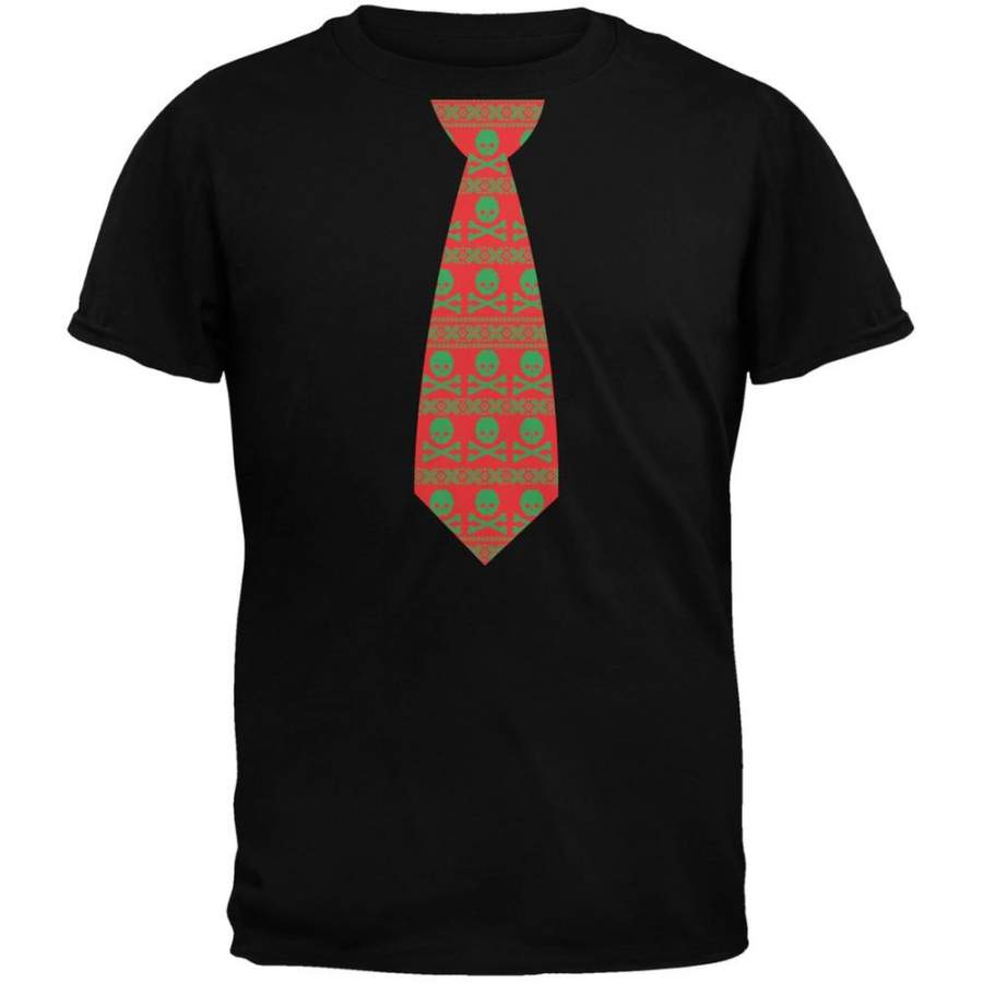 Skull And Crossbones Festive Tie Ugly Christmas Sweater Black Youth T-Shirt