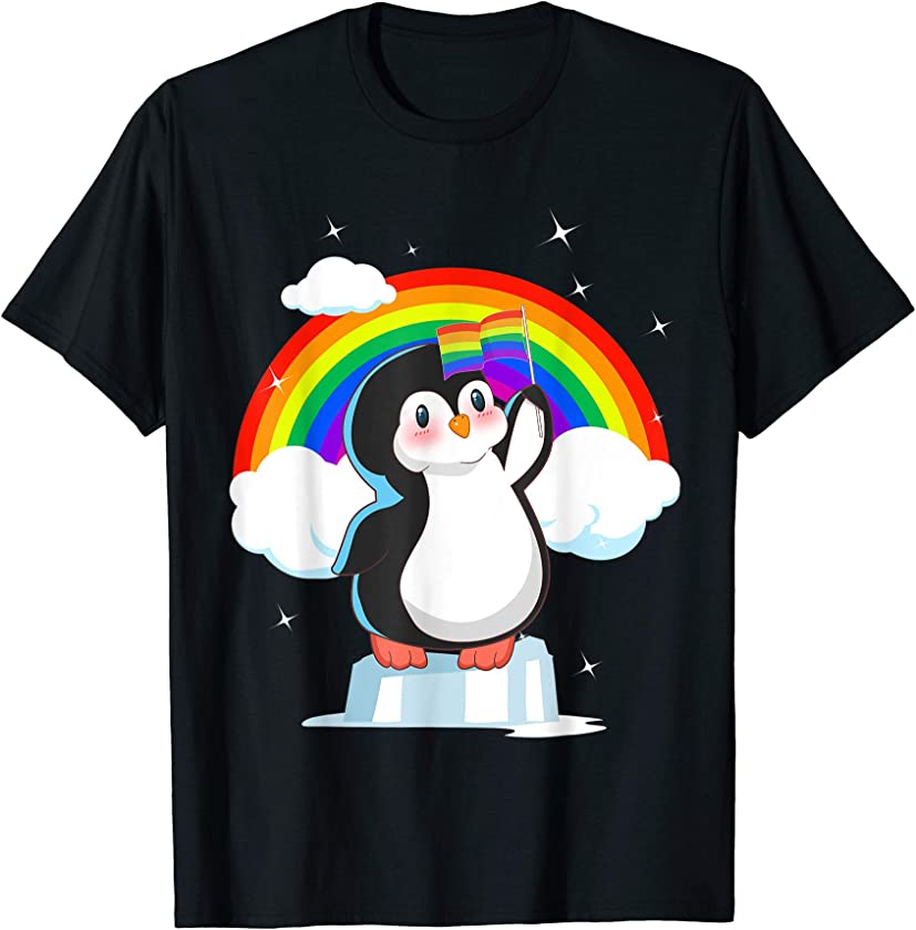 LGBT Pride cute Penguin with rainbow flag for Bird Lovers T-Shirt