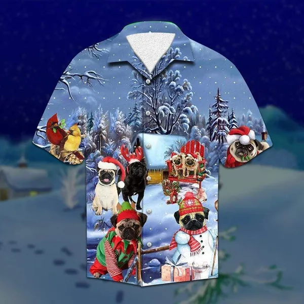 Pugs Through The Snow Christmas Aloha Hawaii Shirts Unisex Ha110528