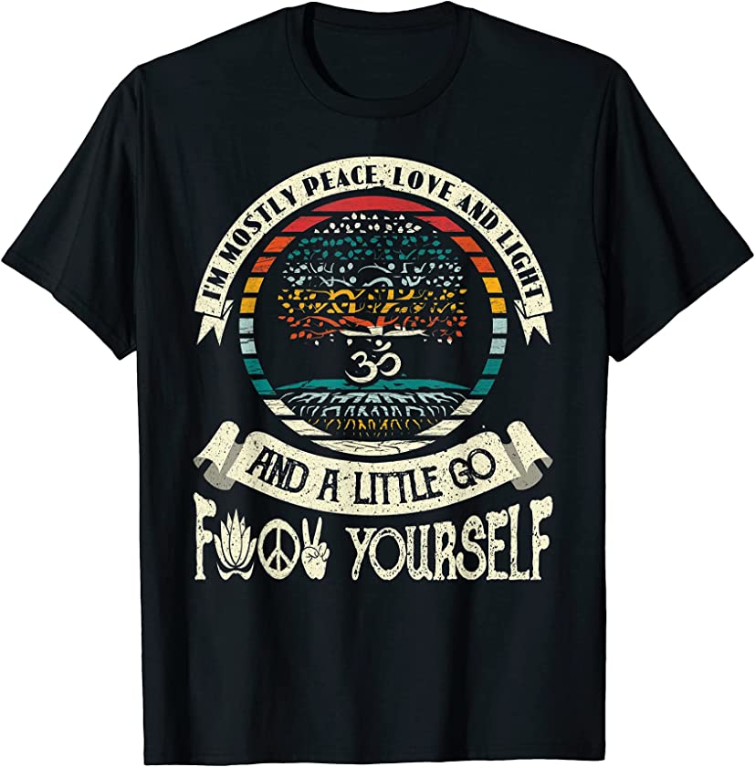 Vintage I’m Mostly Peace Love & Light Yoga Tree of Life Tee T-Shirt