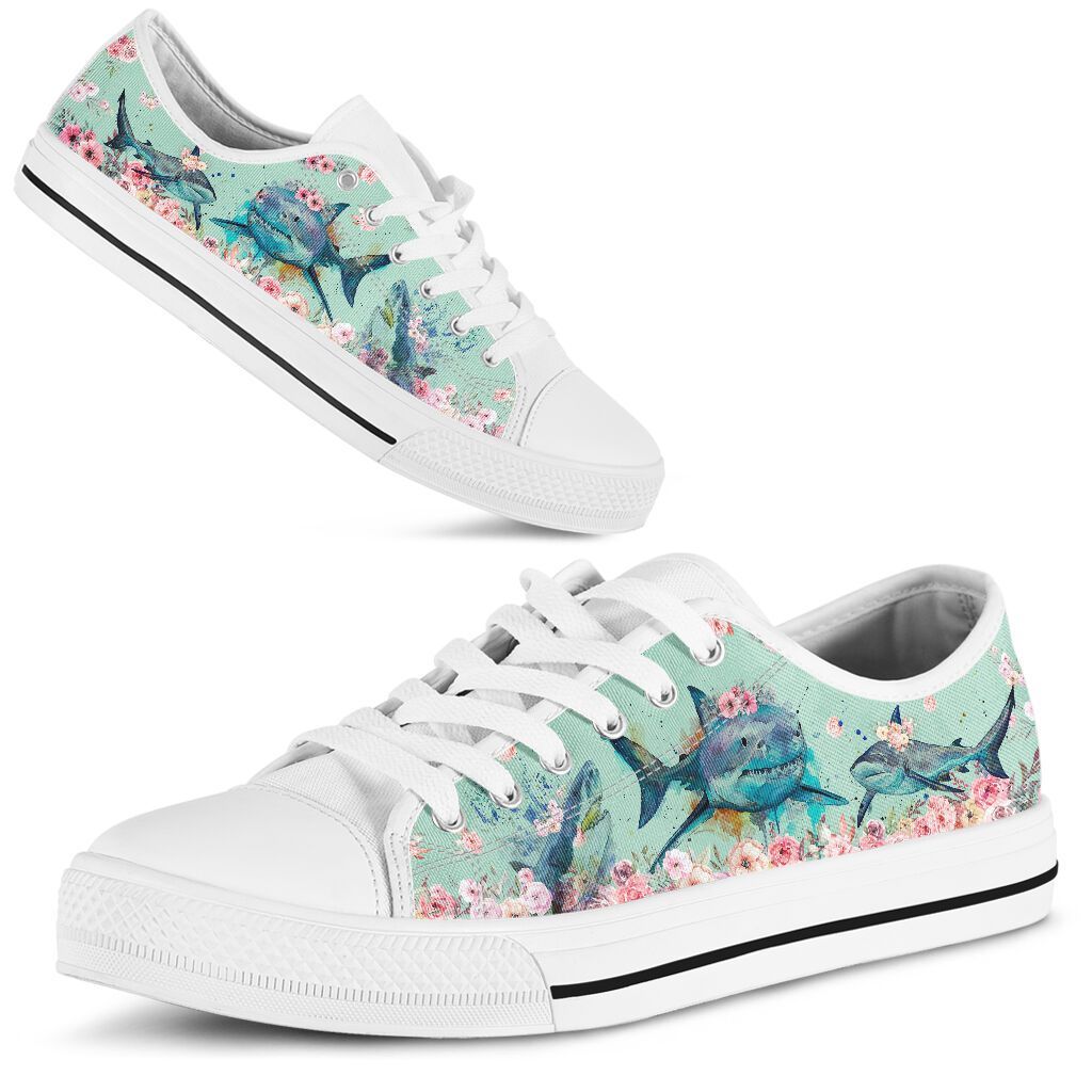 97THHFS-SHARK FLOWERS WATERCOLOR LOW TOP