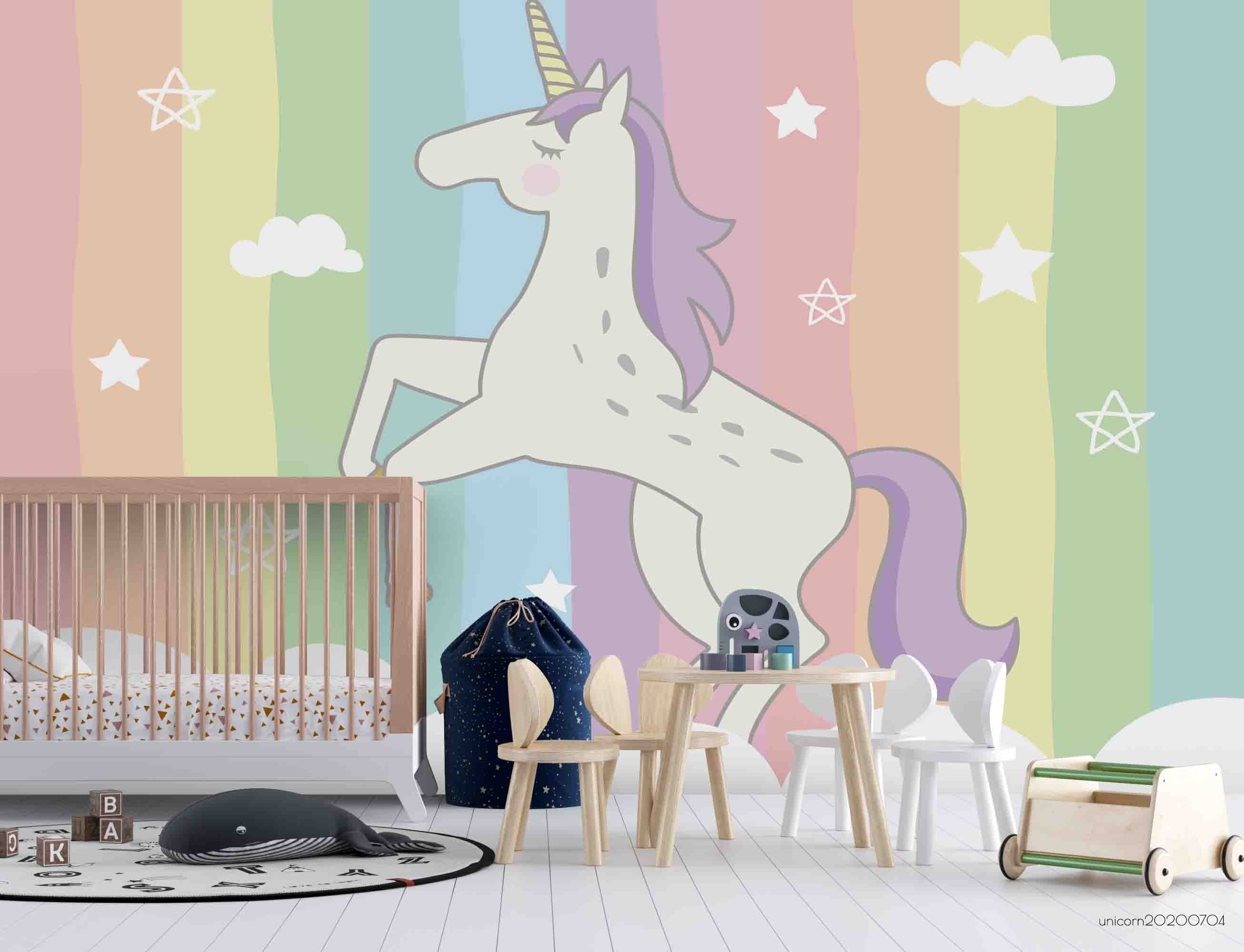 3D Cartoon Dancing Unicorn Rinbow Wall Mural Wallpaper Lxl 173