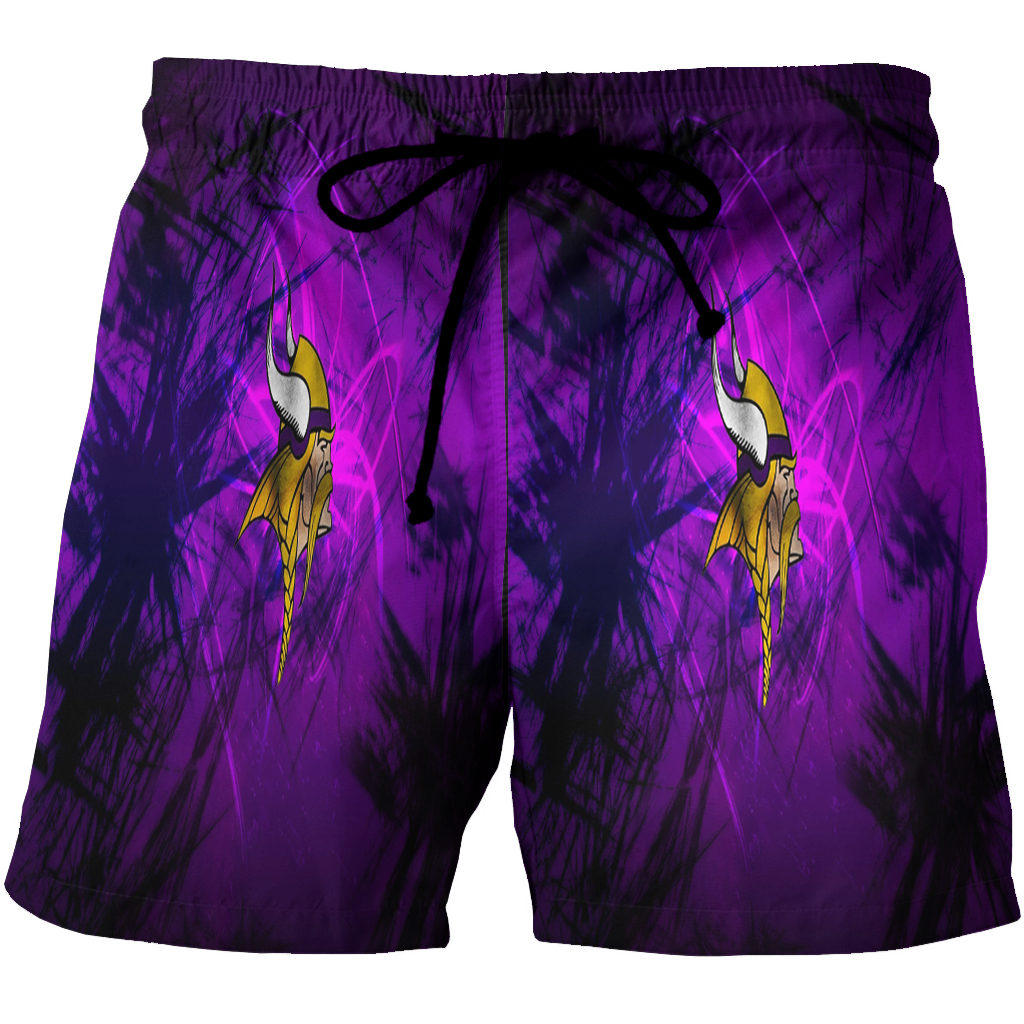 Minnesota Vikings Emblem Brush 3D All Over Print Summer Beach Hawaiian Short