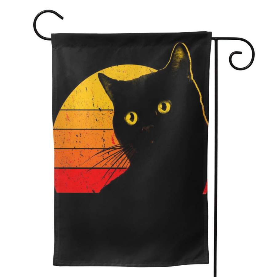 2 Pcs Garden Flag Vintage 80’s Style Black Cat Retro Sun Horizontal Poster 12.5″x18″ -Mothers Day, Birthday Gifts for Mom, Dad, Wife, Husband, Daughters, Grandma, Friends