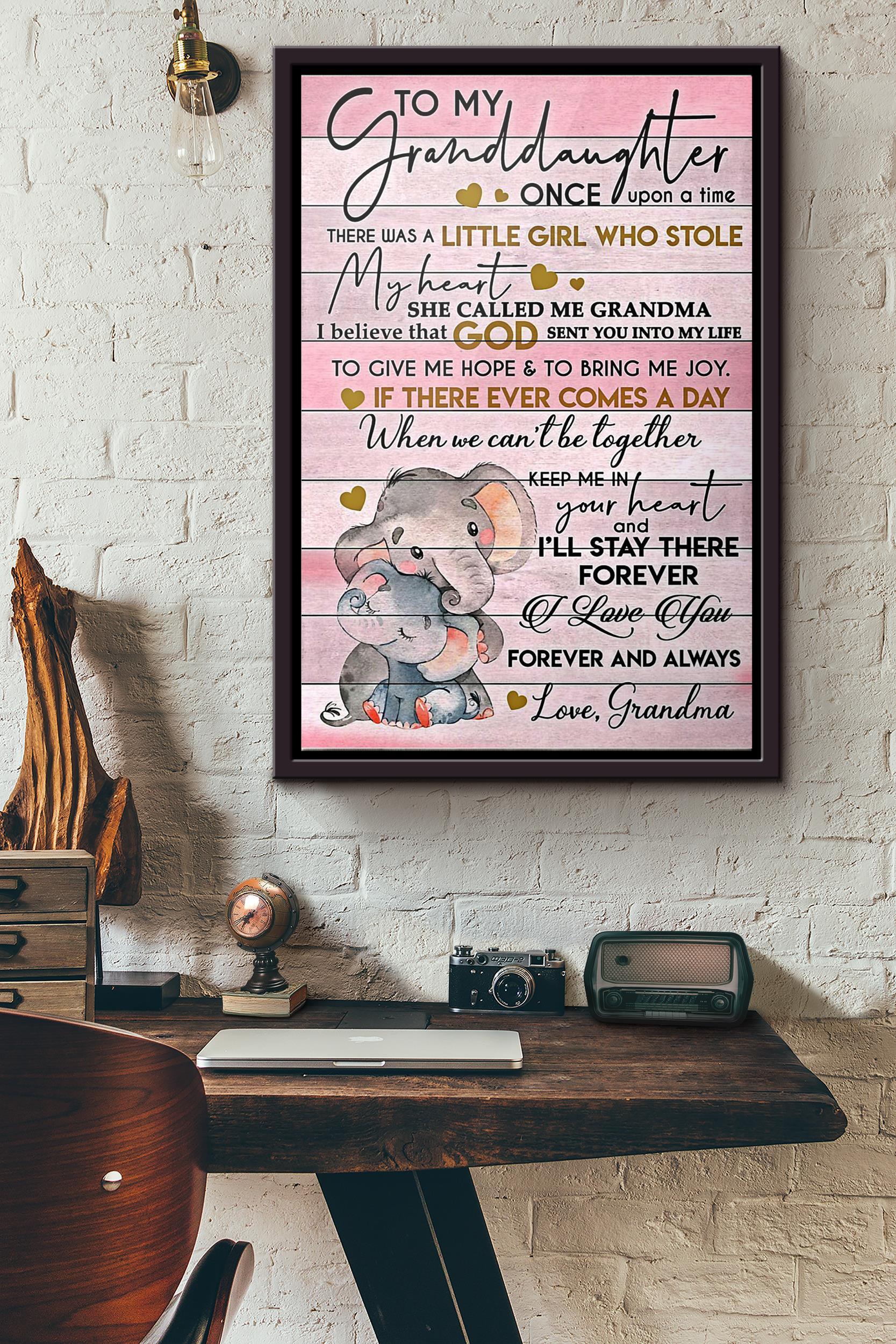 To My Granddaughter Elephant Poster Framed Matte Canvas