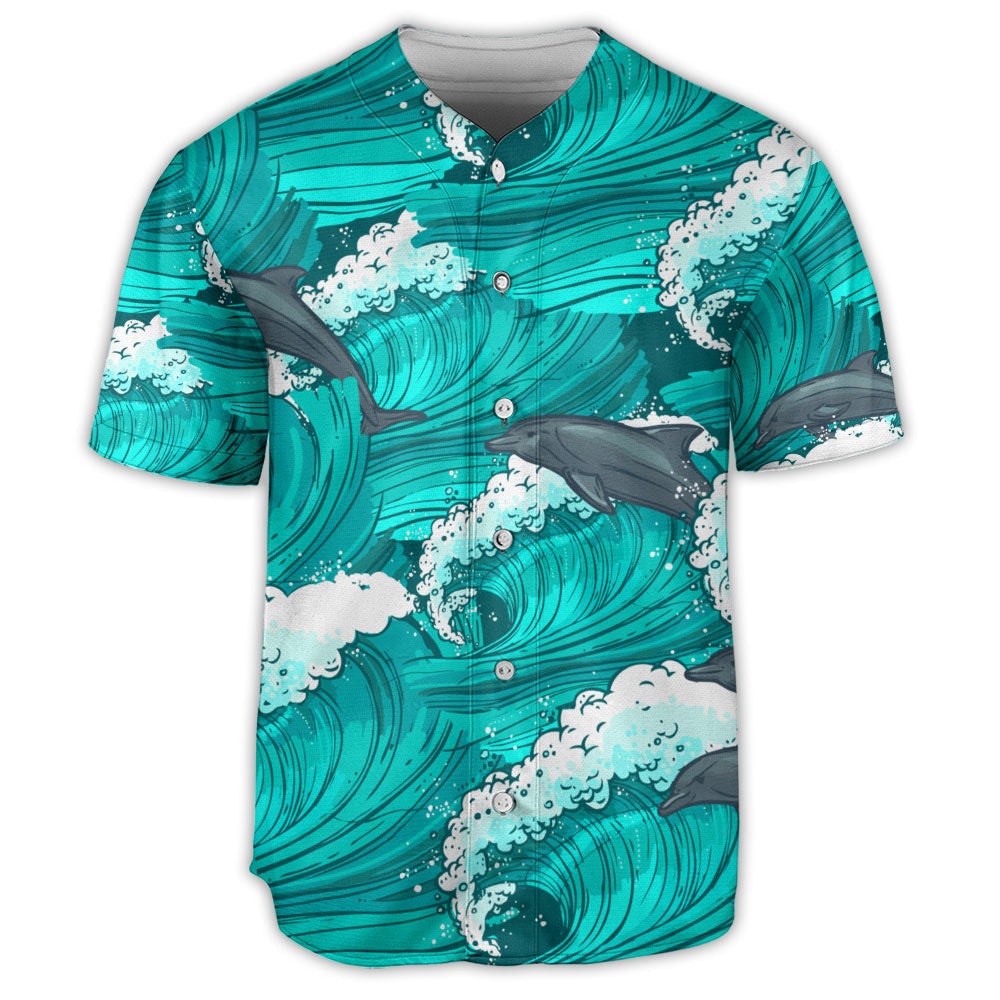 Dolphin With Wave Art Style  – Baseball Jersey